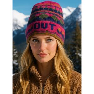 Vintage Murray Markley Ski Virgin Wool Colorful Knit OutBack Spellout Beanie Hat